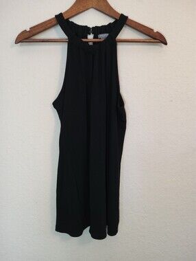 Ann Taylor Sleeveless Halter Neck Top Womens Medium Petite Black Elevated Basics